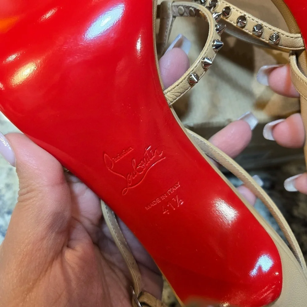NEW Christian Louboutin Tatooshka Spikes Nude Sandals Size 41.5 100mm Heels